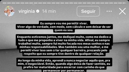 Virginia anuncia fim do namoro com Vini Jr.